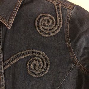 Anthropologie Moth Women’s Snap Front Dark Wash Denim Shirt - size L